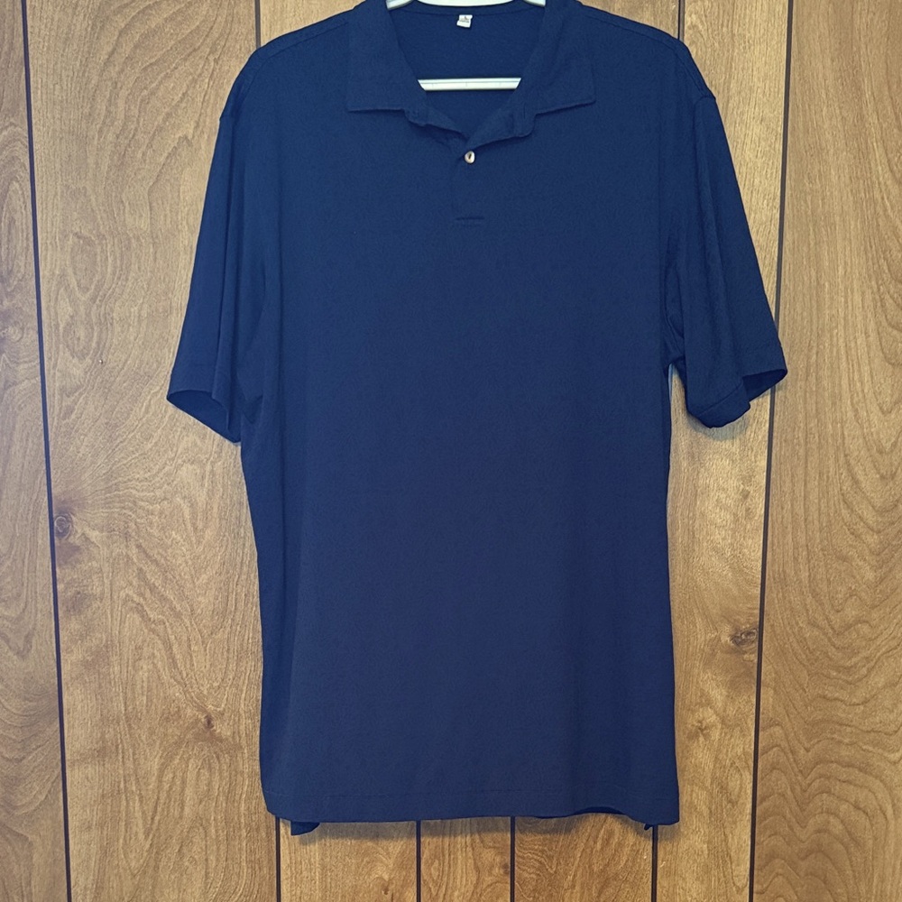 Peter Millar Men’s Sz L Polo Shirt Jersey Dark Blue Floral Allover Print Stretch